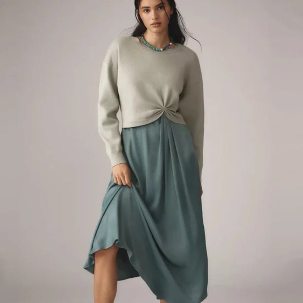 Anthropologie Sage Green Knotted Sweater Midi Dress